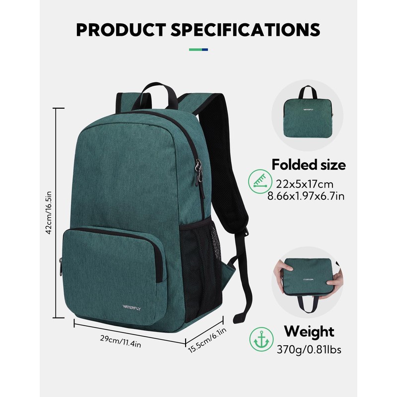 Waterfly 20L Foldable Backpack Daypack: Packable Travel Backpack Folding Rucksack