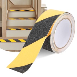 powerking Anti Slip Safety Tape Yellow & Black for Floor Steps, Non Skid Hazard Warning Grip Stripe with High Traction Grit, Waterproof Outdoor Caution Tapes for Stairs Marking Warehouse Indoor 10*5