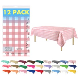 ZIMPLEWARE Premium Pink Gingham Checkered Plastic Table Cloth Disposable (12 Pk) Plastic Tablecloths for Rectangle Tables (54in x 108in) Party Table Cloths Disposable for 6ft to 8ft Rectangle Tables