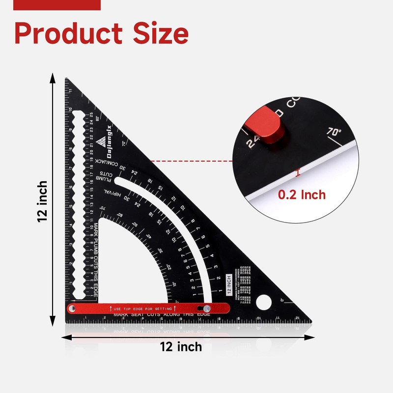 Dajianglx 12 Inch Aluminum Carpenter Square, Woodworking Adjustable Rafter Framing