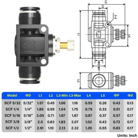 TAILONZ PNEUMATIC SCF-1/2 Air Flow Control Valve with Push-to-Connect Fitting, in-Line Speed Controller Union Straight - 1/2 Inch Tube OD x 1/2 Inch Tube OD（Pack of 1） Black