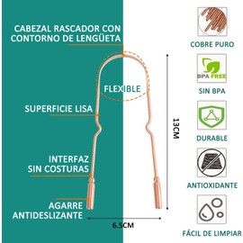 Paquete de 2 Raspador de lengua con estuche de viaje, 100% cobre puro, limpiador de lengua para eliminar el mal aliento, fácil de limpiar, reutilizable para adultos para viajes a casa (Bronce)