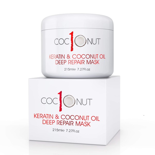 Hair Mask with Coconut Oil and Keratin Protein - Hydrating Deep Conditioning Mask- Intensive Moisturising Repair for Dry-Damaged Hair, Split Ends, Curls and Color-Treated Hair - 7.27fl.oz