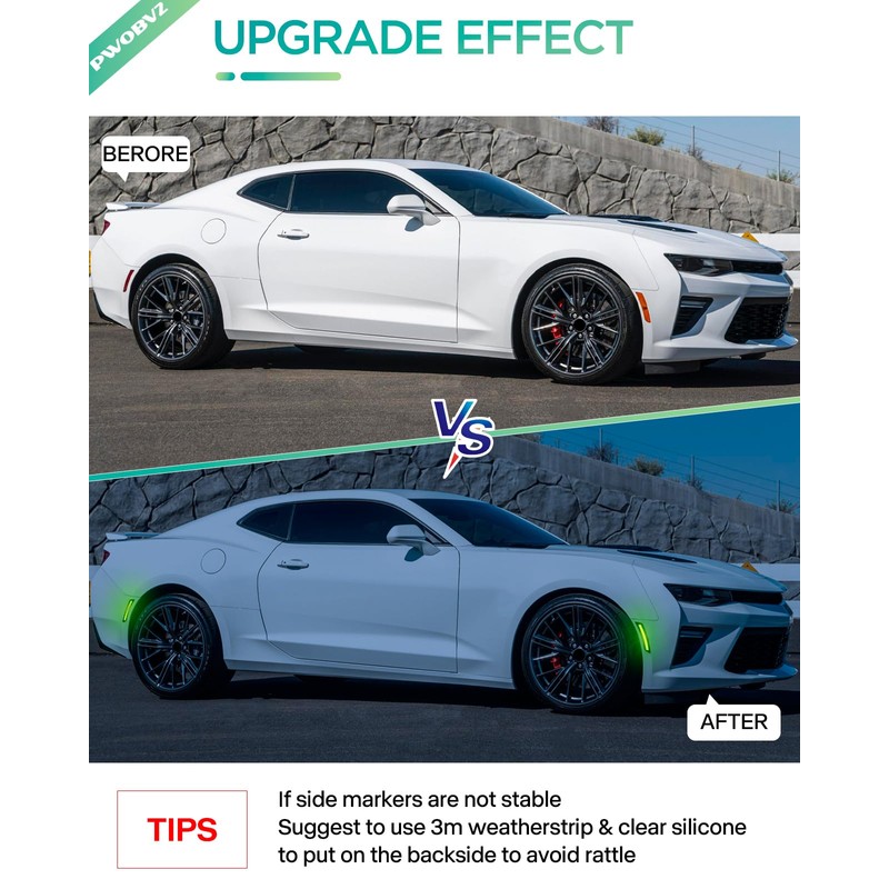PWOBVZ Full LED Side Marker Lights for Chevy Camaro 2016
