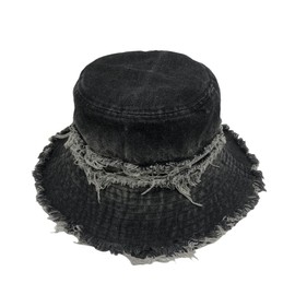 Pamayaneen Unisex Frayed Demin Bucket Hat for Women Men Floppy Washed Jean Summer hat Summer Fisherman Hat Beach Headwear Black