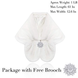 JAKAWIN Women’s Faux Fur Wraps and Shawls Bride Wedding Fur Stole Bridal Fur Shrug Winter Fur Scarf Cover Up for Women (14-22, 1 White)