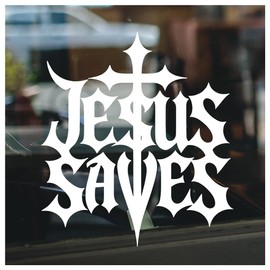 Jesus Saves Decal Christian Gothic Metal Font Vinyl Sticker for Car Laptop Tumbler Water Bottle Window Decor Religious Gift 7 x 6,4 Inches
