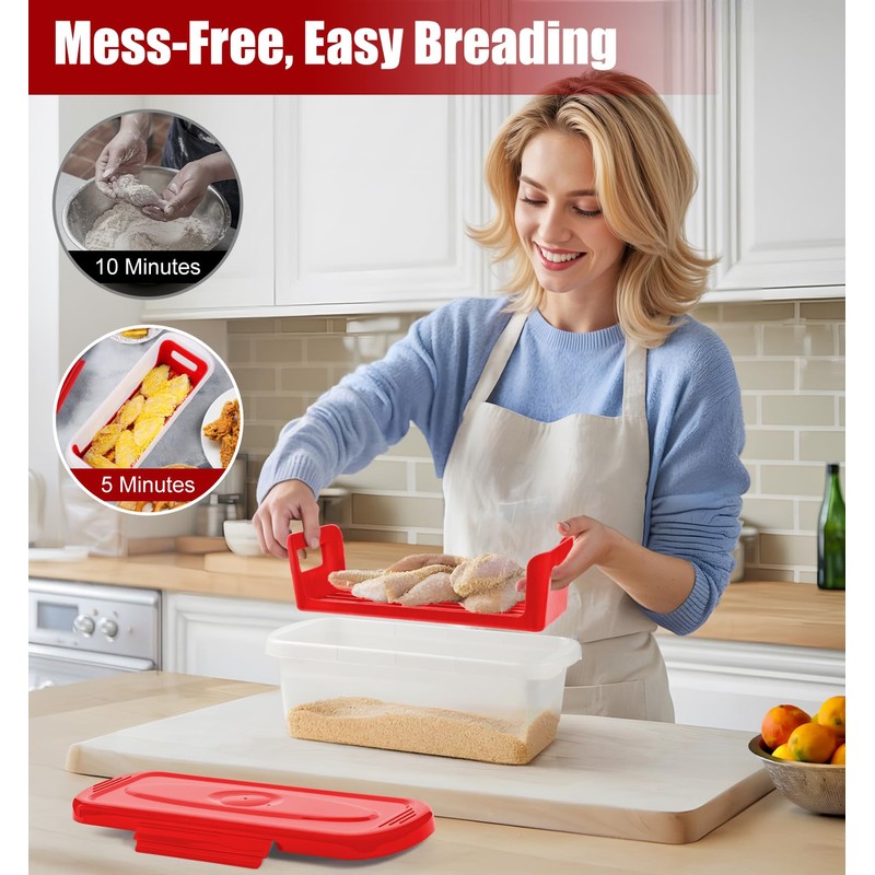 Batter Bowl with Lid, 2-Pack Fish Batter Shaker, Better Breader