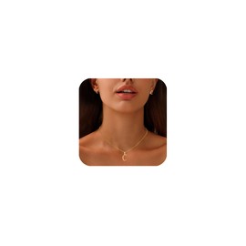 APMGONT Gold Initial Necklaces for Women, Stainless Steel Gold Initial A-Z Letter Pendant Necklace Gold Initial Earrings Jewellery Gifts for Women Teen Girls (C)