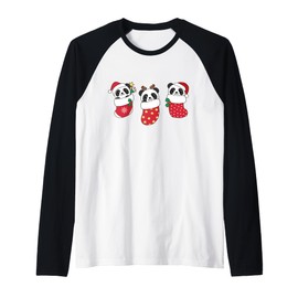 Cute Pandas In Christmas Stockings For Christmas Raglan Baseball Tee