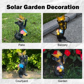 Garden Ornaments Outdoor Cat Statues - Birthday Gifts for Mum Waterproof Solar Cat Figurine with Butterfly and Flower Lights for Patio, Balcony, Yard, Lawn Unique Gift for Women/Men/Mum