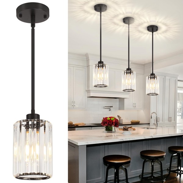 ZSMIHDOH 3 Pack Black Pendant Light, Modern Mini Crystal Pendant