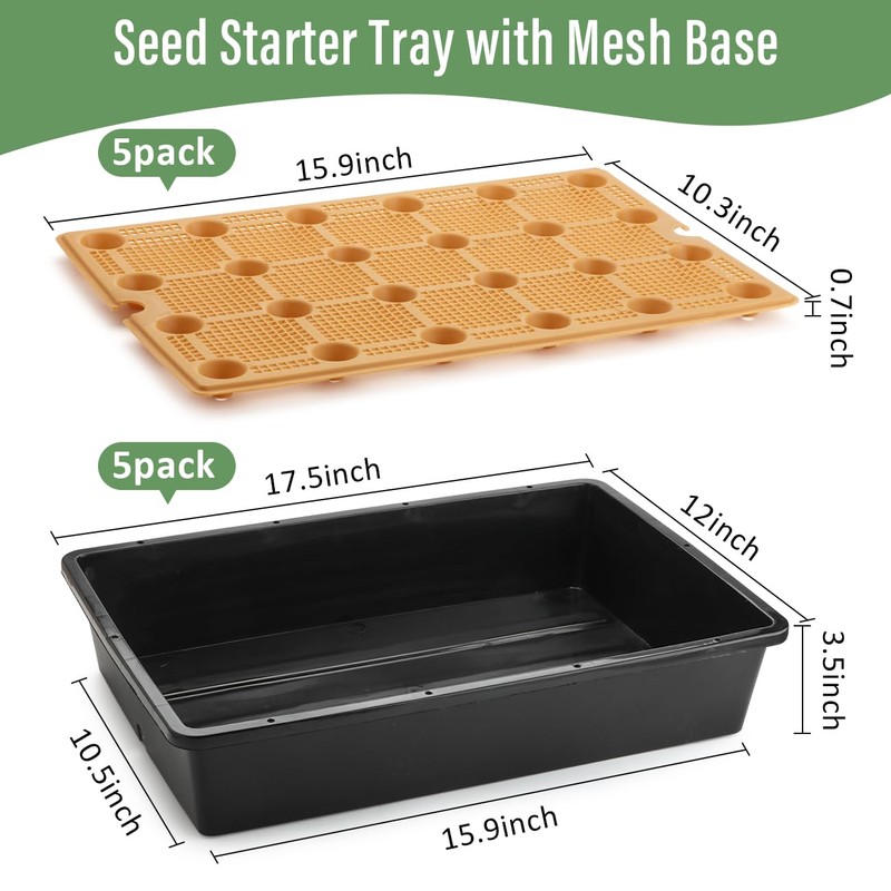5 Pack Nursery Pots Trays with Removable Mesh Drainage Mat,