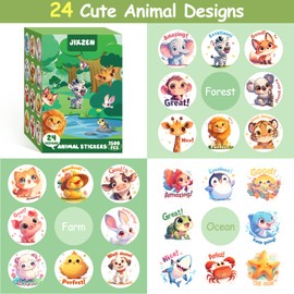 JIXZEN 3 Rolls Animal Stickers for Kids, 1500 PCS Kids Stickers Bulk for Toddlers 2-4, 24 Designs Farm/Ocean/Wild Toddler Stickers with Motivational Words for Kids Reward, School Supplies (1.0 Inch)