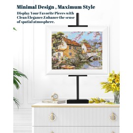 Tabletop Picture Frame Stand, Adjustable Tabletop Easel Stand for Frames Up to 28" H,Picture Frame Holder Stand for Display, Metal Standing Easel Display Stand for Frames, Canvas, Artwork, Signs (Black)