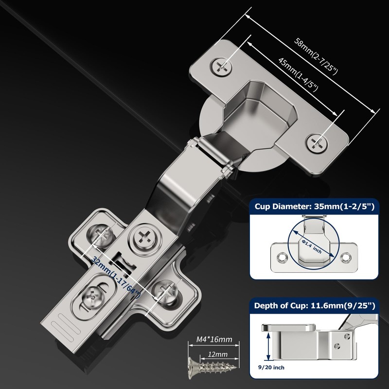 Furniware Pack of 4 Soft Close Hinges for Kitchen Cupboards,Kitchen