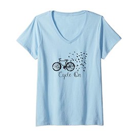 Womens Cute Bicycle & Butterfly - Cycle On Cycling Gift V-Neck T-Shirt