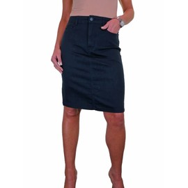 Women's Knee Length Stretch Chino Pencil Skirt Ladies Jeans Style Heavy Cotton Casual Summer Skirt Navy Blue 8-20 (16)