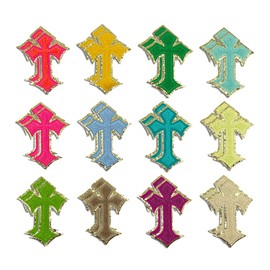 Zakrafo 24PCS Cross Patches Glitter Border Iron on Patches Embroidery Applique Iron on Patches for Backpacks Hats Clothing Jeans Jackets Shirts