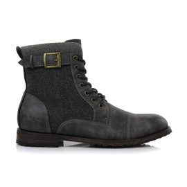 Polar Fox Elijah MPX808566 Mens Duo-Texture Cap Toe Boot Motorcycle Zipper Boots Mens, Charcoal & Herringbone, Size 11