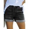 AGUCEG Women's Summer Classic Fold Hem Denim Shorts, black, M