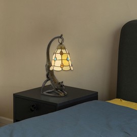 FFanhia Vintage Table Lamp, Stained Glass Bedside Lamp with Cat Base European Retro Art Nightstand Night Light for Bedroom Living Room Kid's Room, E26