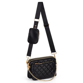 UTO Women's 3-in-1 Crossbody Bag, Wide Strap with Coin Bag, Handbag with Removable Chain, Shoulder Bag with Removable Adjustable Shoulder Strap, Small Bag, Leather, Stylish, 0947a Pu Rhombic,