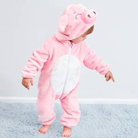 Kirmoo Unisex Baby Animal Costume Winter Autumn Flannel Hooded Romper Cosplay Jumpsuit (80 (for 6~12 months), Pig)