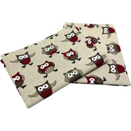 Ger3as Set of 2 Gourmet Tea Towels, Kitchen Towels, Linen/Cotton, 50 x 70 cm, Half-Linen Stonewashed Jacquard or Printed (Owl Red)