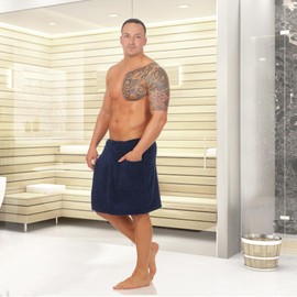 Class Home Collection Men's and Women's Terry Cotton Sauna Kilt with Velcro Fastener and Pocket, 50 x 136 cm