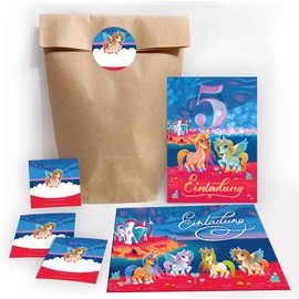 JuNa-Experten 12 Invitation Cards for 5th Children's Birthday Girls Unicorn Invitations for Fifth Birthday Includes 12 Envelopes, 12 Bags/Natural, 12 Stickers