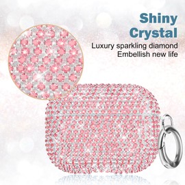 Newseego for AirPods Pro 2 Generation Case, Luxury Sparkly Bling Rhinestone Case with Keychain for Women Girls Anti-Lost Glitter Crystal Hard PC Shockproof Protective Cover for AirPods Pro 2th-Pink