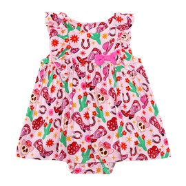 DREAMHALO Baby Girls Bodysuit Dress Viscose from Bamboo Ruffle Sleeve Bodysuits Infant Clothes Summer Outfits 3-24M Pink Boots 12-18 Months