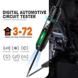 Heavy Duty 3-72V Digital LED Automotive Test Light, Circuit Tester with Polarity Indicate and Illuminating Lights, Car Truck Low DC Voltage Light Tester with Stainless Probe & 142 Inch Extended Wire