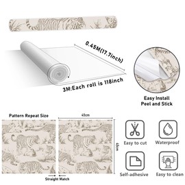 HLNIUC Tiger and Leopard Wallpaper Peel and Stick 17”x118” Vintage Safri Animals Removable Contact Paper Forest Jungle Wildlife Self Adhesive Art Paper Retro Woodland Themed Wall Mural for Living Room