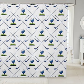 Castle Fairy Golf Sports Shower Curtain,Ball Games Golf Club Print Bath Curtain for Bathroom,Green Plant Sports Competitions Curtain Waterproof Fabric with Hooks Machine Washable, 72Wx84L inch
