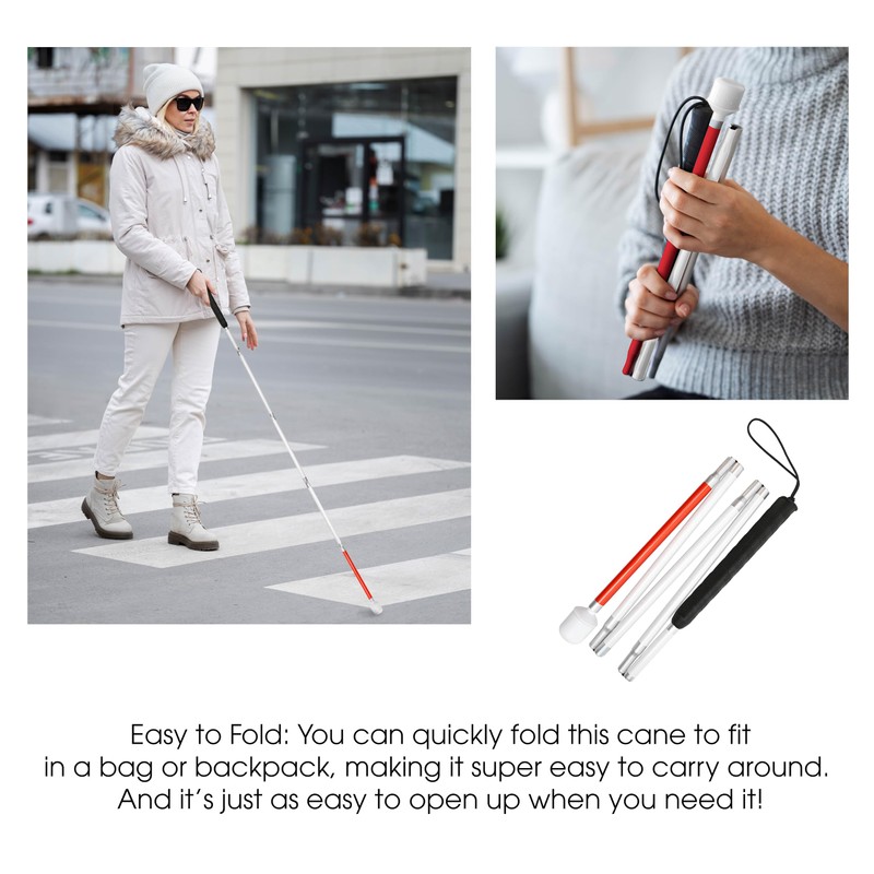 Blind Cane Stick - Mobility Reflective Red-White Foldable Walking Baston