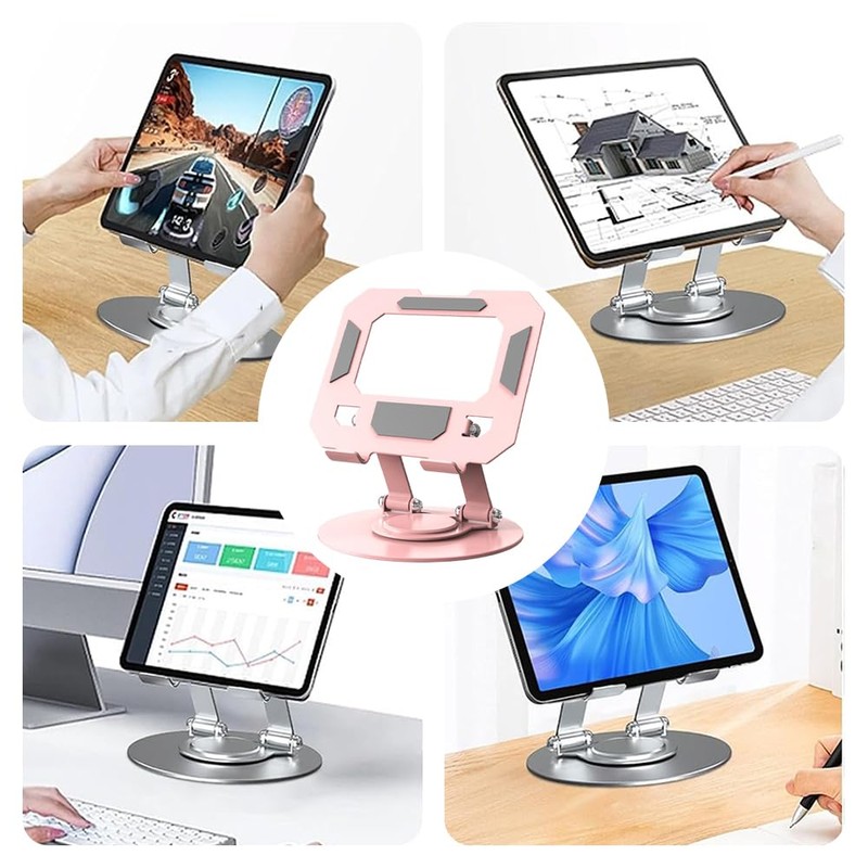 Tablet Desk Stand with 360° Rotating Base, Ergonomic Adjustable Notebook