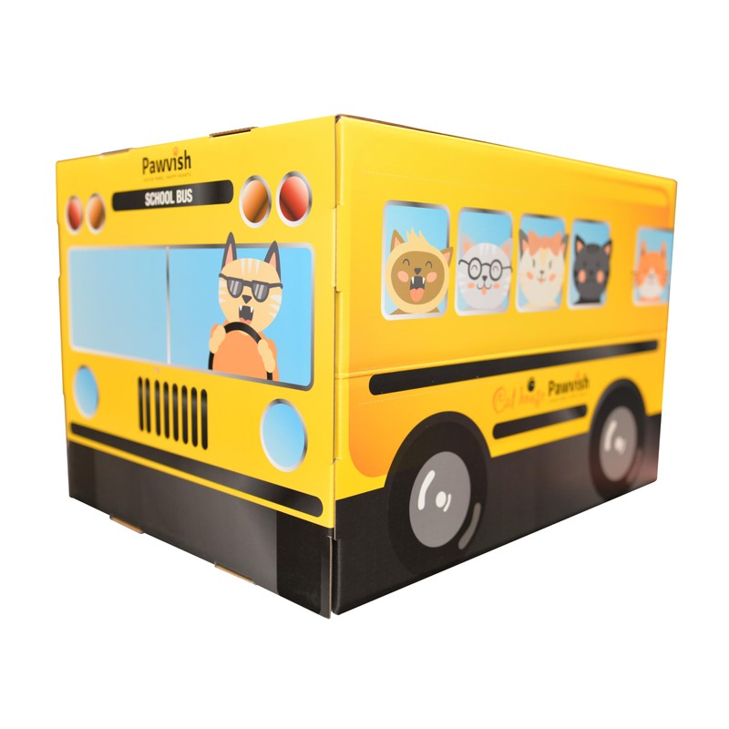 PAWVISH School Bus Cardboard Cat House and Scratcher, Play House,