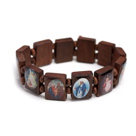 appuivbt Unisex Wooden Rosary Bead Bracelet Religious Catholic Saints Icon Stretch Bracelet Elastic Bracelets Gifs