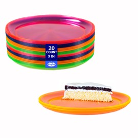 Party Dimensions Neon Mix 9" Plates, Pack of 20 Assorted Neon Colored Plates, Pink, Blue, Green, Orange, Perfect for Every Party & Event