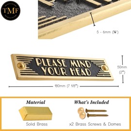 The Metal Foundry Mind Your Head Metal Door Sign. Art Deco Style Home Décor Accessories Door Or Wall Brass Plaque. Handmade In England.