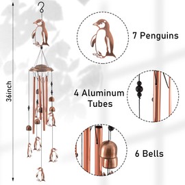 Briwooody Penguin Wind Chimes for Outside Garden Decor Christmas Birthday Gifts for Women 36 Inch Metal Windchimes with 4 Aluminum Tubes Memorial Wind Catcher Birthday Gifts for Patio Lawn Yard Decor