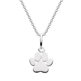 Dew Paw Print Pendant 18" Necklace – Sterling Silver, Cute and Fun Animal Themed Jewellery (9767HP- AM POUCH)