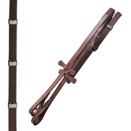 Exion Web Reins for Horses | Non-Slip Grippy English Reins | Dressage Reins with 7 Hand Stoppers and SS Buckles | Black, Brown