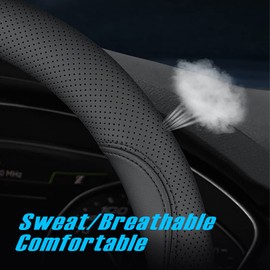 HAOTULE - Funda de piel para volante de coche, universal, 15 pulgadas, color negro