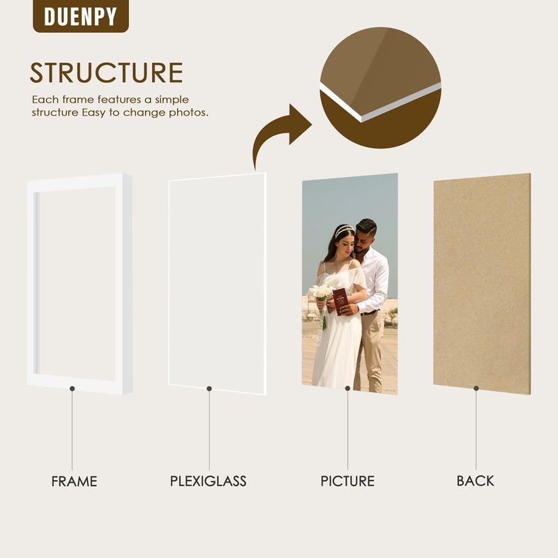 DUENPY 4 Folding 4x6 Picture Frame Horizontal Engineered Wood Accordion