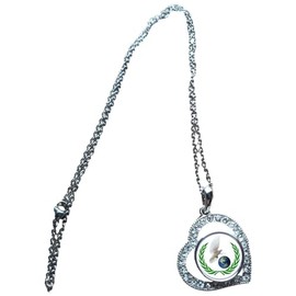 World Peace Dove Symbol Heart Shaped Silver Colour Necklace With Diamante Pendant With Velvet Gift Bag