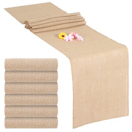 6 Pack Natural Burlap Table Runners, 12 x 71 Inch Rustic Jute Table Runner for Wedding Farmhouse Parties Kitchen Coffee Dining Table Decor