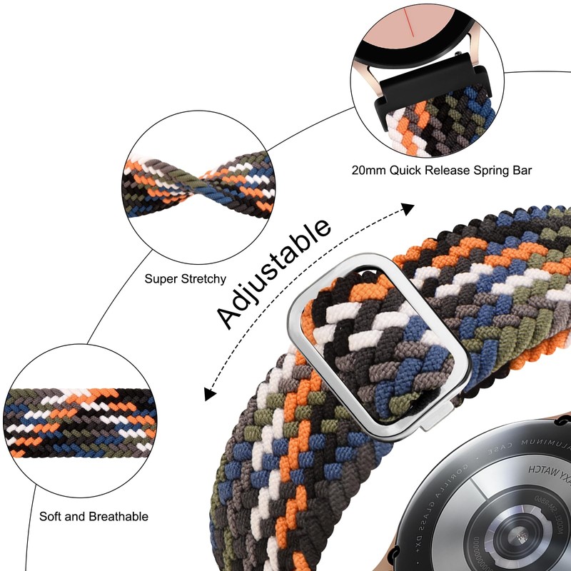 Braided Stretchy Strap Compatible With Garmin Forerunner 55/645/245, 20mm Nylon